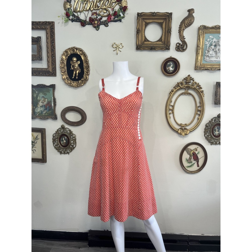 Marc Jacobs Coral Eyelet Embroidered‎ A-Line Midi Dress 4